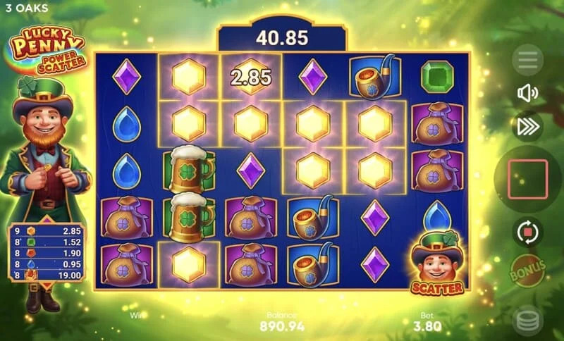 Lucky Penny Power Scatter - joc de bază cu dispariții în cascadă și multiplicator cumulativ